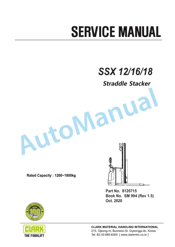 Clark SSX 12, SSX 16, SSX 18 Service Manual SM-994