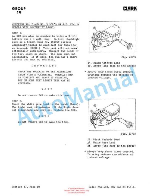 Clark TM 10, 12, 15S with G.E Control Planned Maintenance and Adjustment Procedures Manual PMA-501-2