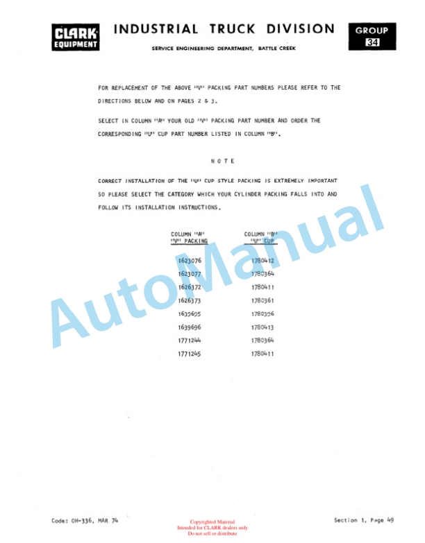 Clark TM 10S, TM 12S, TM 15S Overhaul Instructions OH-500-3