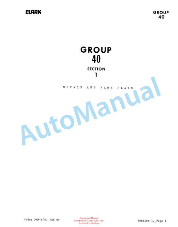 Clark TM, EM 10-15S Planned Maintenance and Adjustment Procedures Manual PMA-500-3