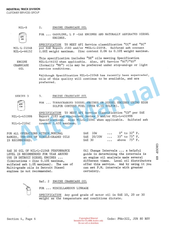 Clark TM, EM 10-15S Planned Maintenance and Adjustment Procedures Manual PMA-500-4