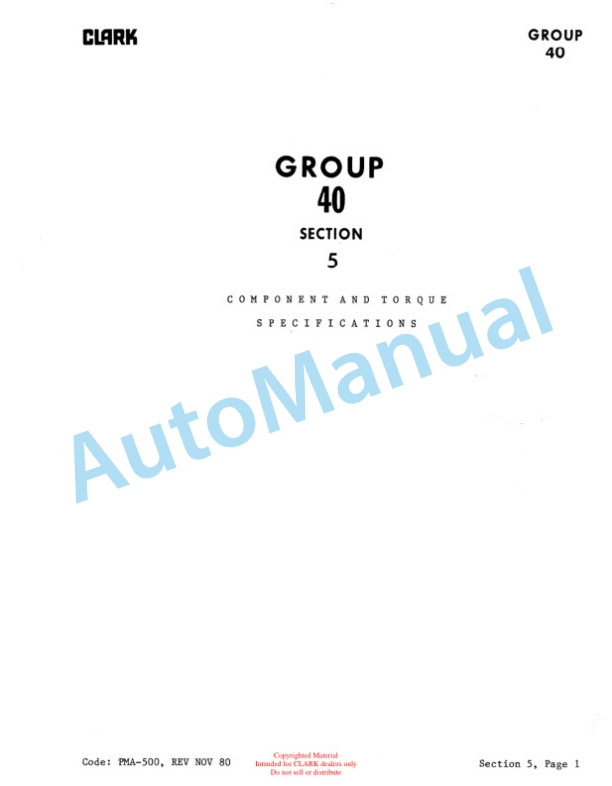 Clark TM, EM 10-15S Planned Maintenance and Adjustment Procedures Manual PMA-500-5