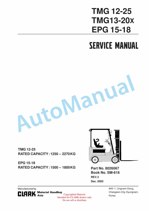 Clark TMG 12-25, TMG 13-20x, EPG 15-18 Service Manual SM-616