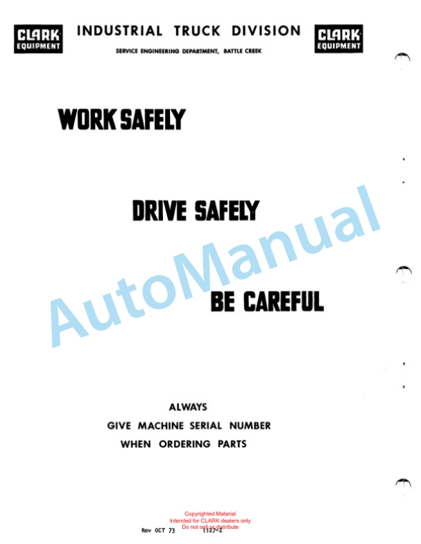 Clark Tow Tractor 3000, 4000, 5000 LBS Planned Maintenance and Adjustment Procedures Manual PMA-440-2