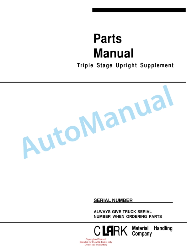 Clark Triple Stage Upright Supplement Part Manual