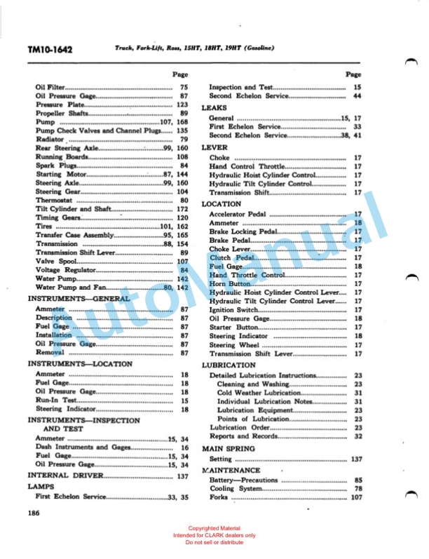 Clark Truck, Fork Lift 15HT, 18HT, 19HT Ross Carrier Technical Manual TM-10-1642-2