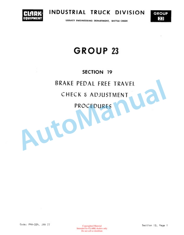 Clark TW125, TW235 Planned Maintenance and Adjustment Procedures Manual PMA-422-2