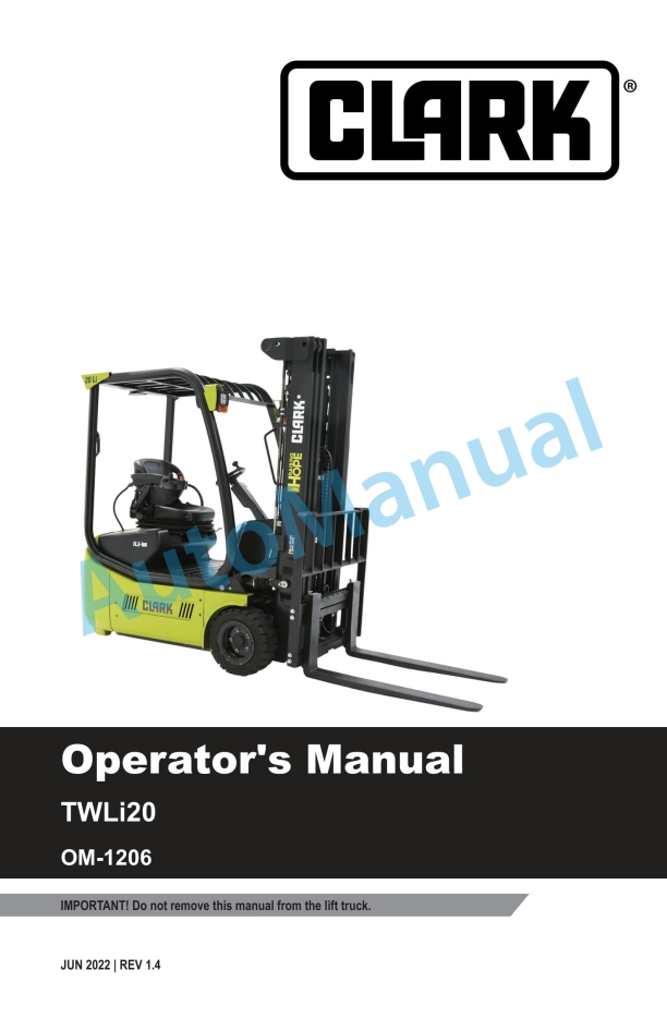 Clark TWLi20 Operator Manual OM-1206