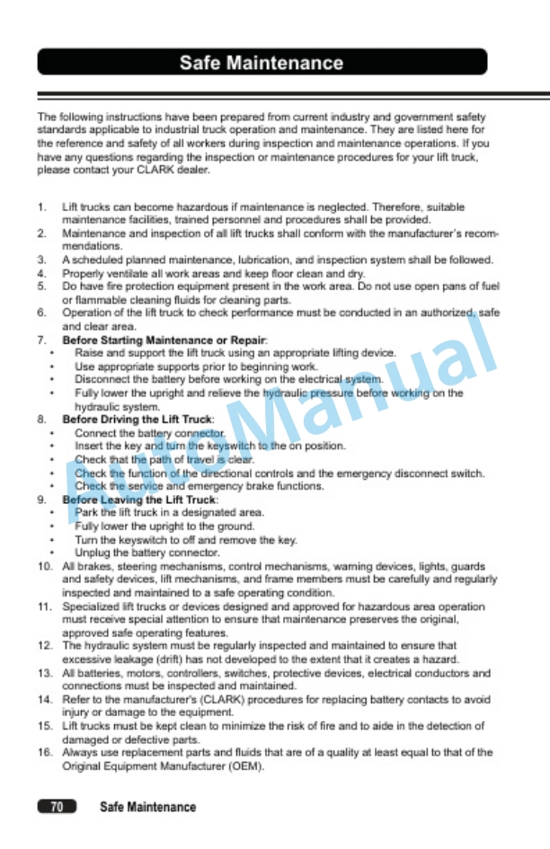 Clark TWLi20 Operator Manual OM-1206-4