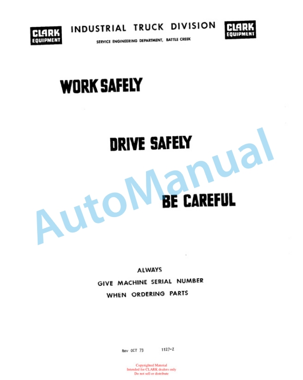 Clark UT 40, UT 60D Utility Truck Planned Maintenance and Adjustment Procedures Manual PMA-375-4