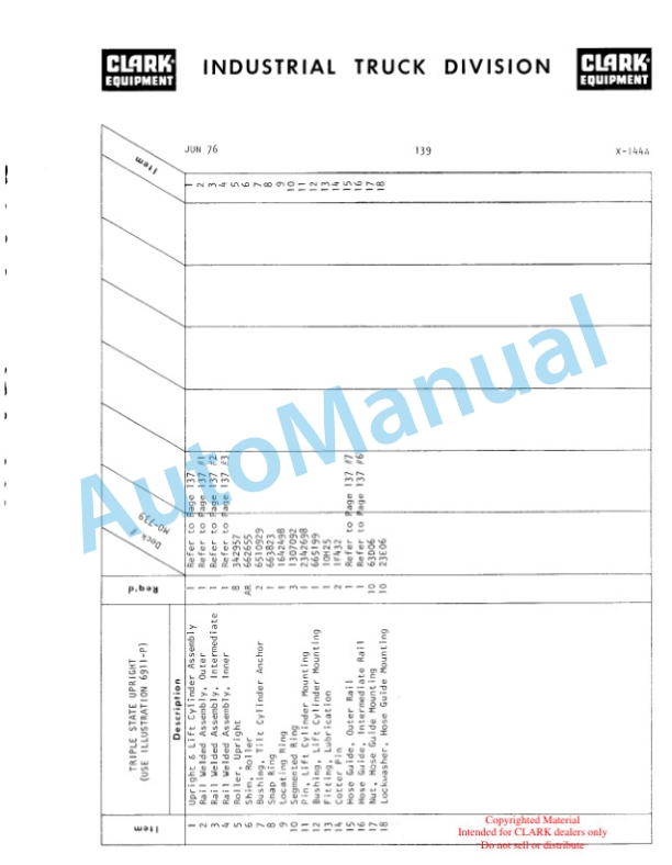 Clark Utility Truck 40D Parts Book X-144A-3