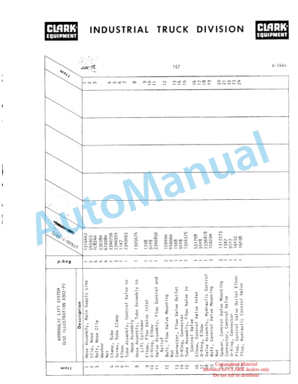 Clark Utility Truck 40D Parts Book X-144A-4