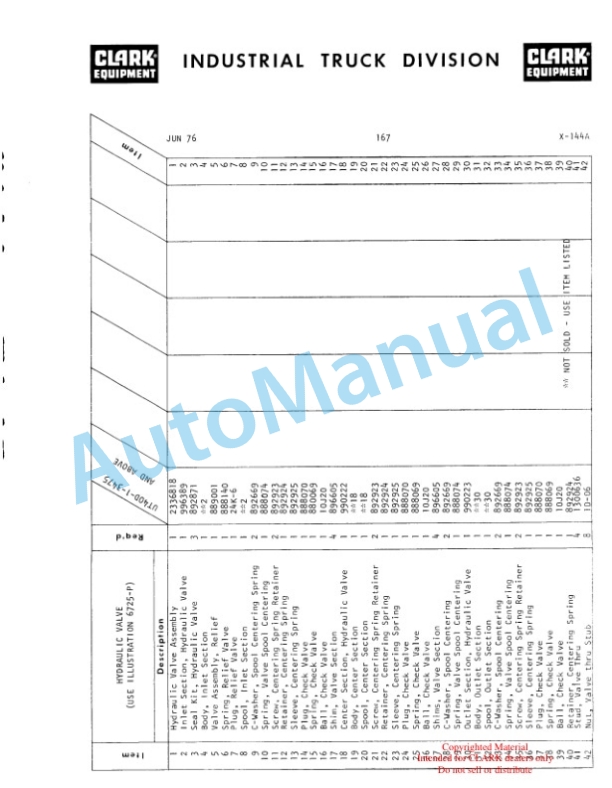 Clark Utility Truck 40D Parts Book X-144A-5
