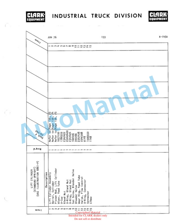 Clark Utility Truck 60D Parts Book X-145A-3