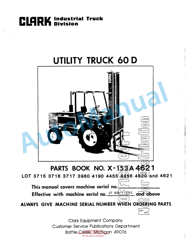 Clark Utility Truck 60D Parts Book X-153A