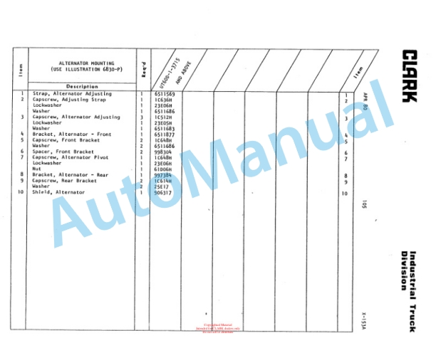 Clark Utility Truck 60D Parts Book X-153A-3