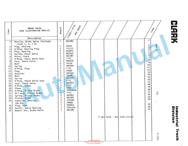 Clark Utility Truck 60D Parts Book X-153A-4