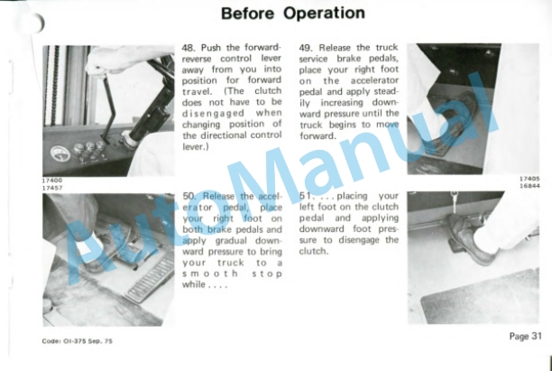 Clark Utility Truck UT 40D, UT 60D Diesel Powered Operator Instructions OI-375-3