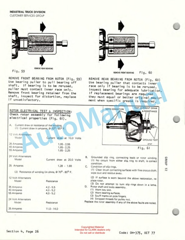 Clark Utility Truck UT 40D, UT 60D Diesel Powered Overhaul Instructions OH-375-2