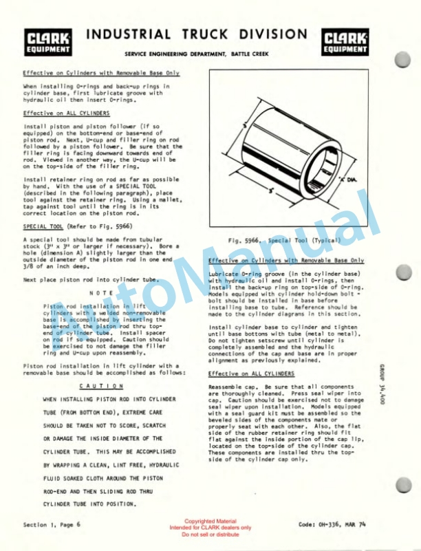 Clark Utility Truck UT 40D, UT 60D Diesel Powered Overhaul Instructions OH-375-4