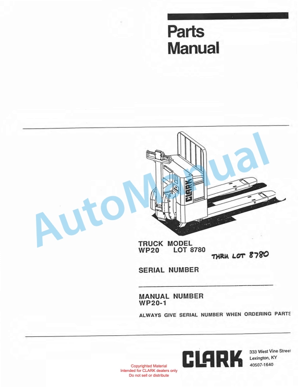 Clark WP20 Truck Parts Manual WP20-1