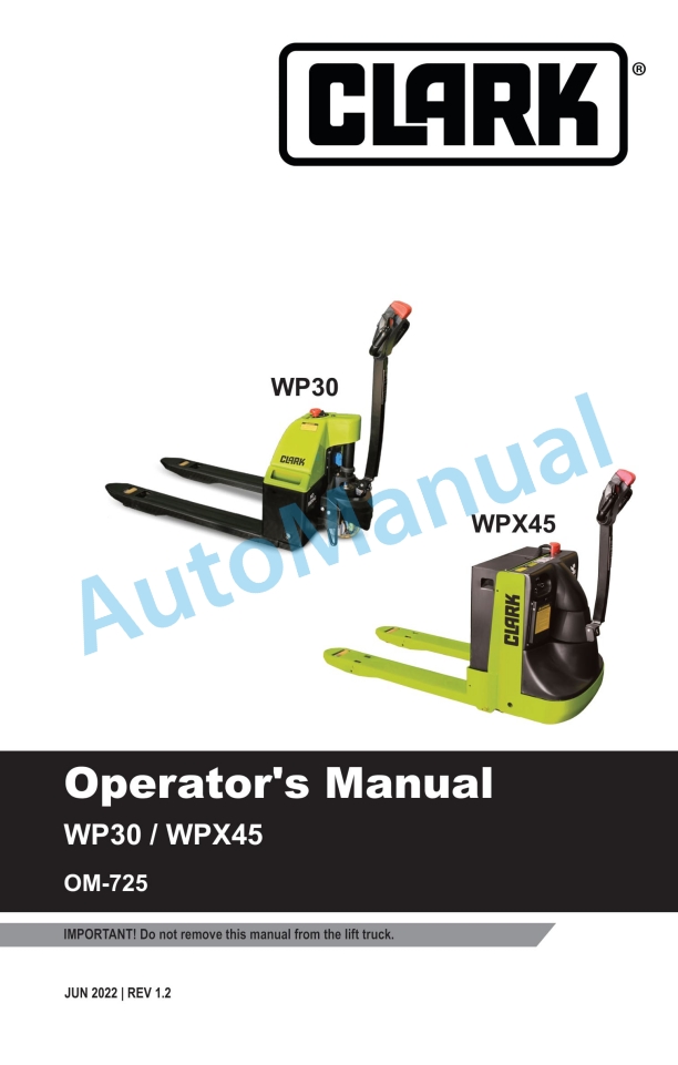Clark WP30, WPX45 Operator Manual OM-725