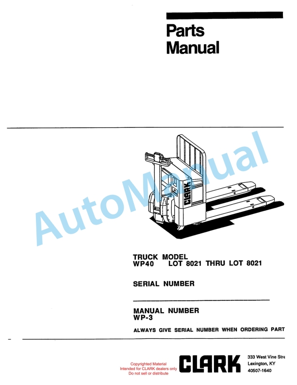 Clark WP40 Truck Parts Manual WP-3