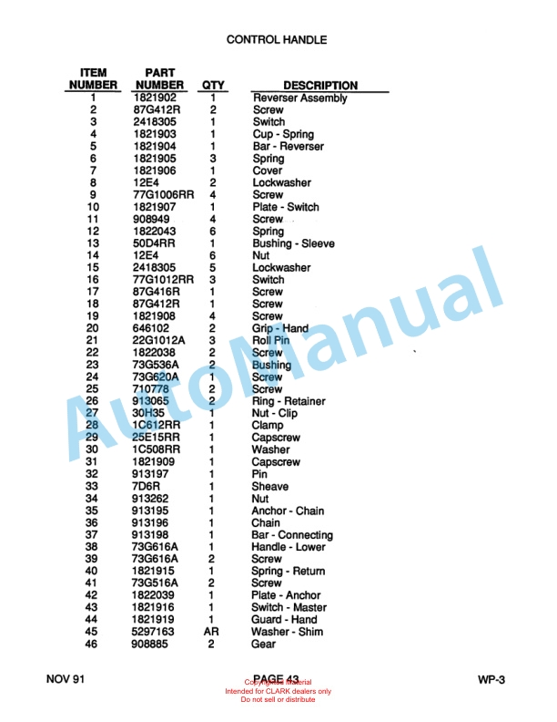 Clark WP40 Truck Parts Manual WP-3-3