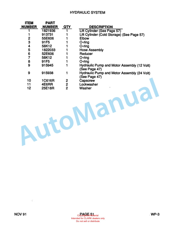 Clark WP40 Truck Parts Manual WP-3-5