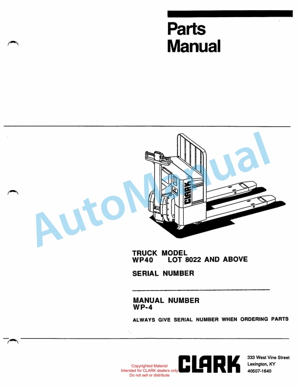 Clark WP40 Truck Parts Manual WP-4