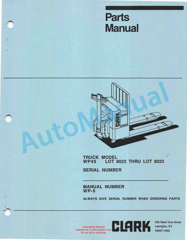 Clark WP40 Truck Parts Manual WP-5