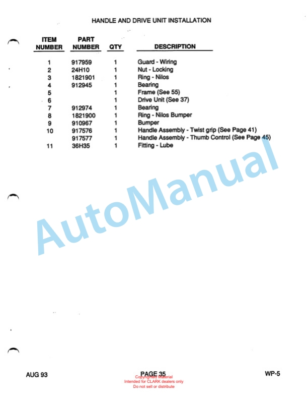Clark WP40 Truck Parts Manual WP-5-2