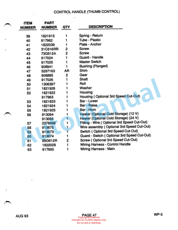 Clark WP40 Truck Parts Manual WP-5-3
