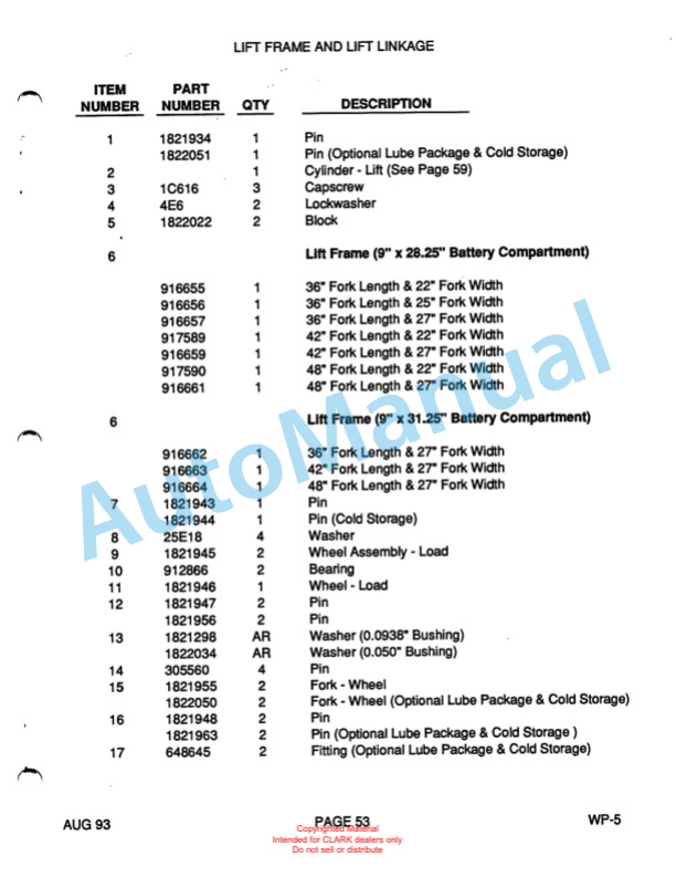 Clark WP40 Truck Parts Manual WP-5-4