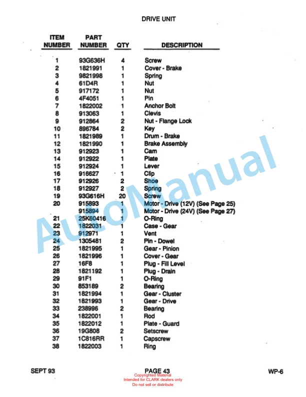 Clark WP40 Truck Parts Manual WP-6-2