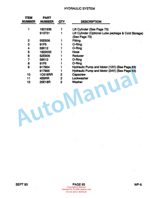 Clark WP40 Truck Parts Manual WP-6-4