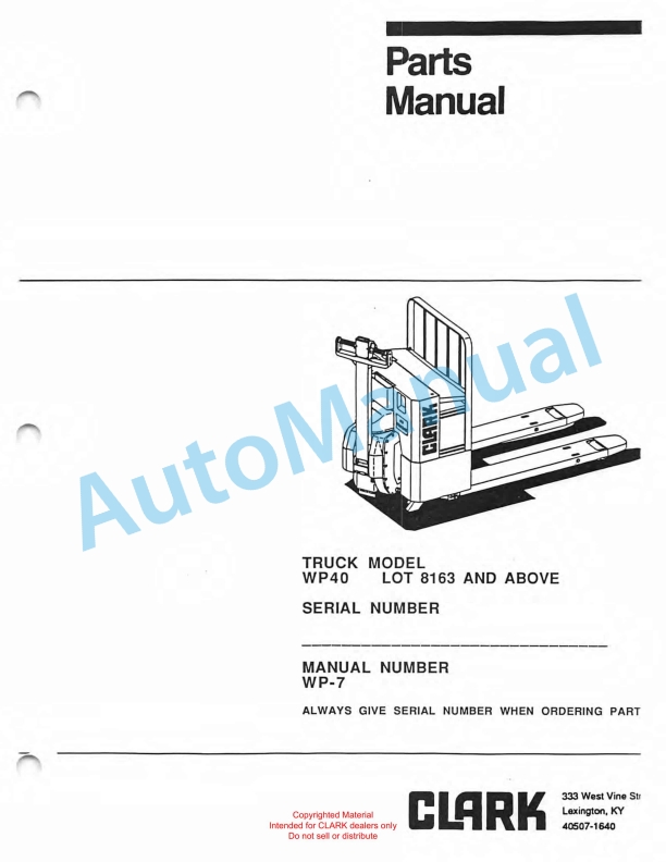 Clark WP40 Truck Parts Manual WP-7