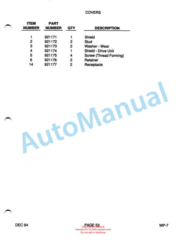 Clark WP40 Truck Parts Manual WP-7-5