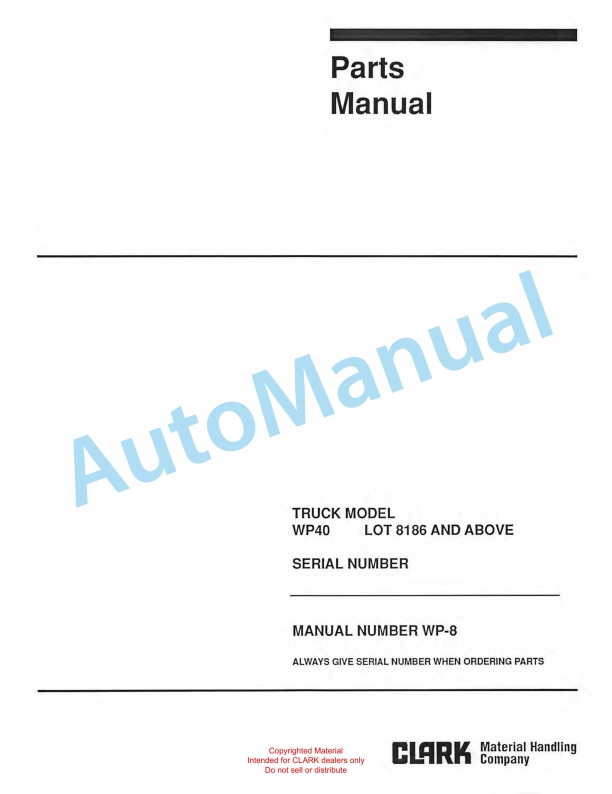Clark WP40 Truck Parts Manual WP-8