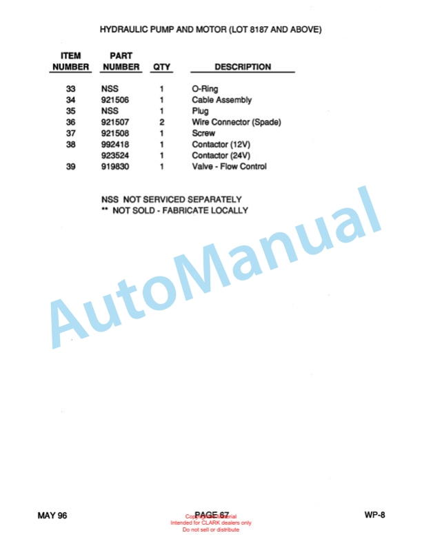 Clark WP40 Truck Parts Manual WP-8-3