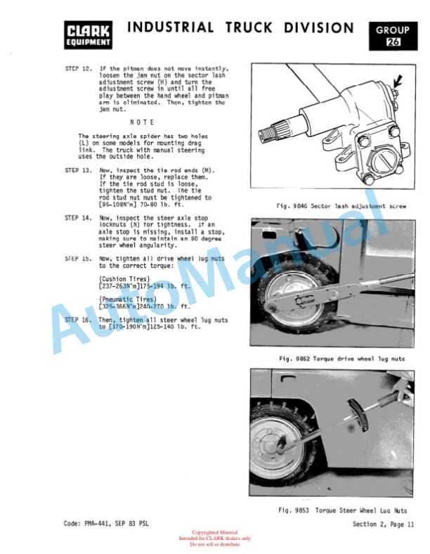 Alternative view of Clark Y235 LPG Planned Maintenance and Adjustment Procedures Manual PMA-441