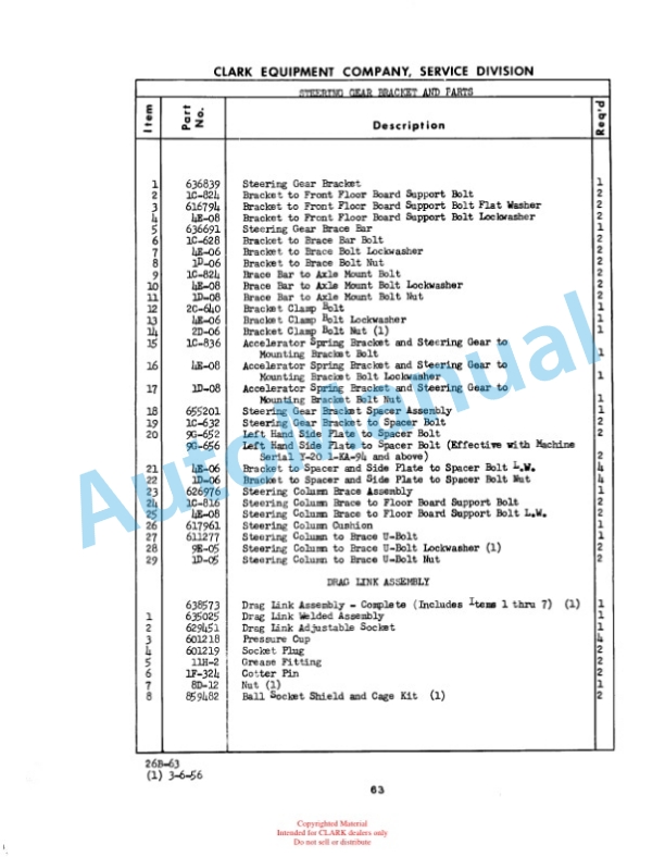 Clark Yardlift 20 B Maintenance Manual and Parts Book 26B-2