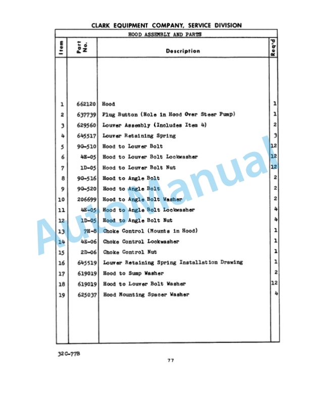 Clark Yardlift 60 C Maintenance Manual and Parts Book 32C354-3