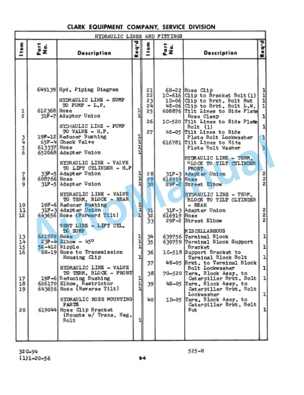 Clark Yardlift 60 C Maintenance Manual and Parts Book 32C354-5