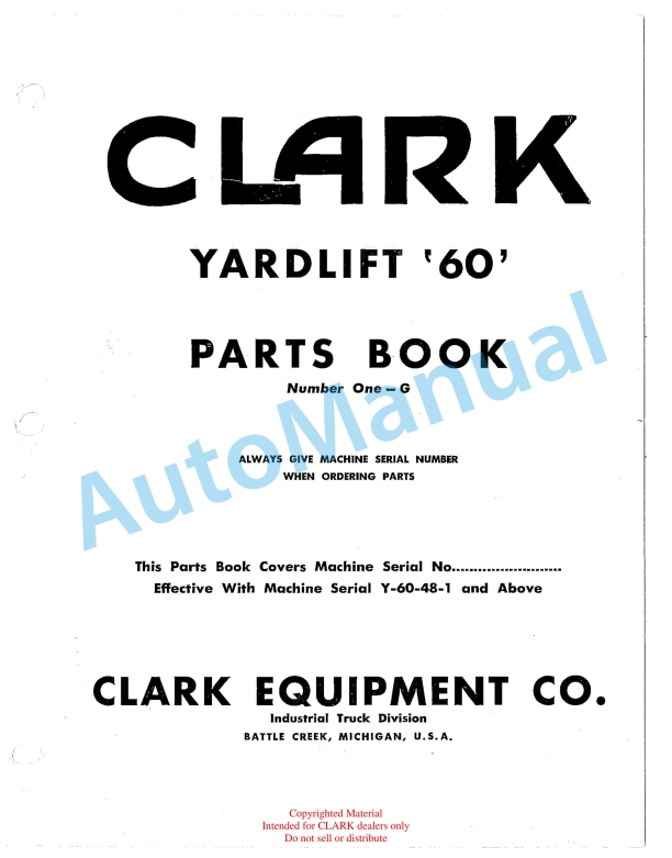 Clark Yardlift 60 Parts Book 1G