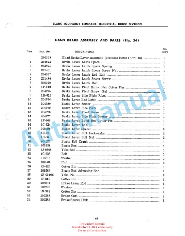 Clark Yardlift 60 Parts Book 1G-2