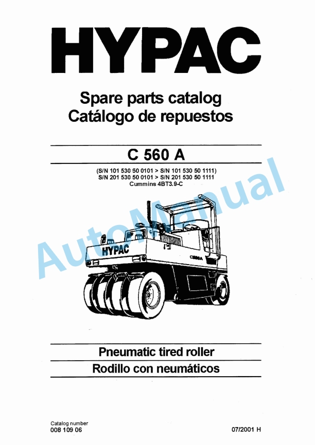 Hypac C 560 A Pneumatic Tyred Roller Spare Parts Catalogue 00810906