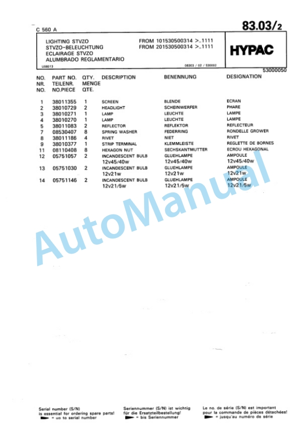 Hypac C 560 A Pneumatic Tyred Roller Spare Parts Catalogue 00810906 5 Hypac C 560 A Pneumatic Tyred Roller Spare Parts Catalogue 00810906-5