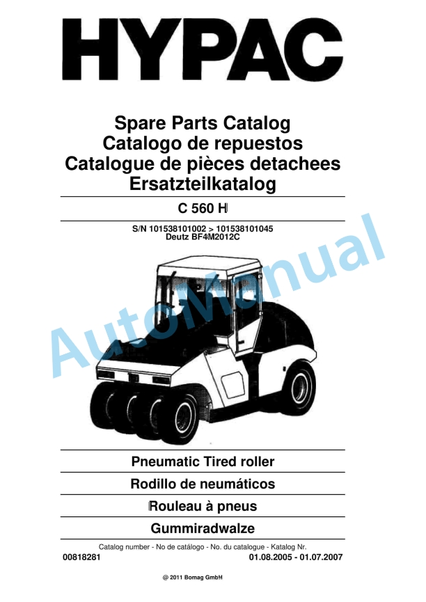 Hypac C 560 H Pneumatic Tired Roller Spare Parts Catalogue 00818281