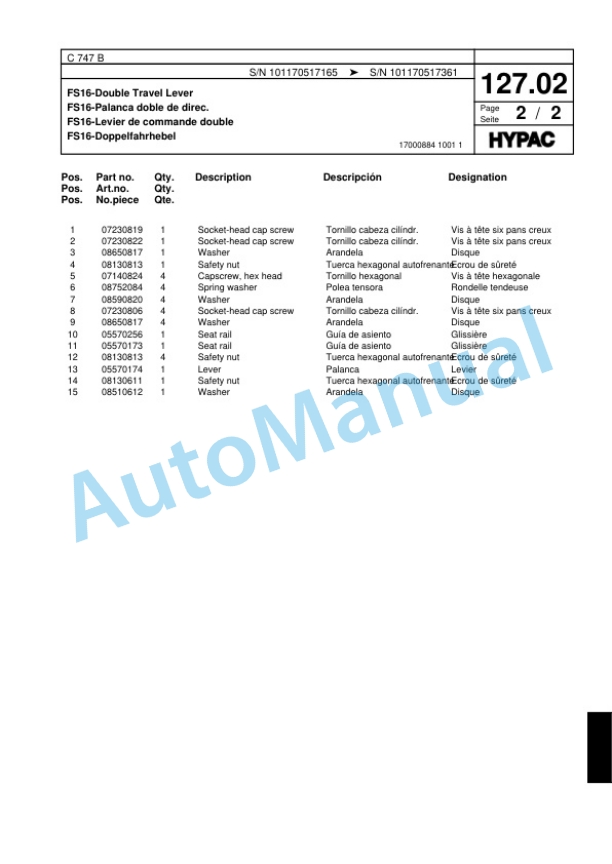 Hypac C 747 B Tandem Vibratory Roller Spare Parts Catalogue 00817571 5 Hypac C 747 B Tandem Vibratory Roller Spare Parts Catalogue 00817571-5